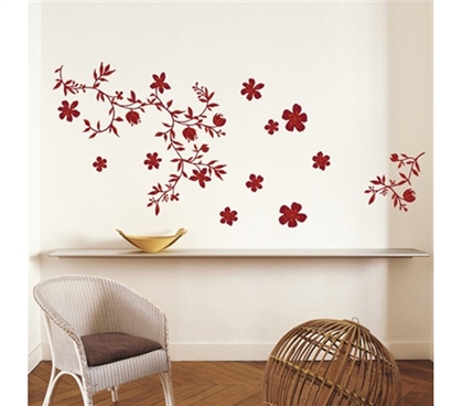 Floral Red - Dorm Room Wall Decor Peel N Stick - Decorative Dorm Room ...
