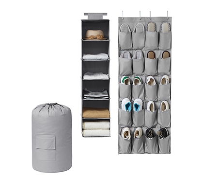 TUSKÂ® 3-Piece College Closet Pack - Gray (Over Door Shoe Version)